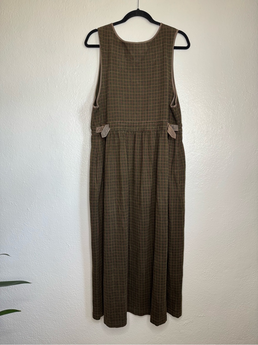 Jones New York - Vintage Sleeveless Brown Plaid Midi Dress 100% Cotton - Picture 8 of 12
